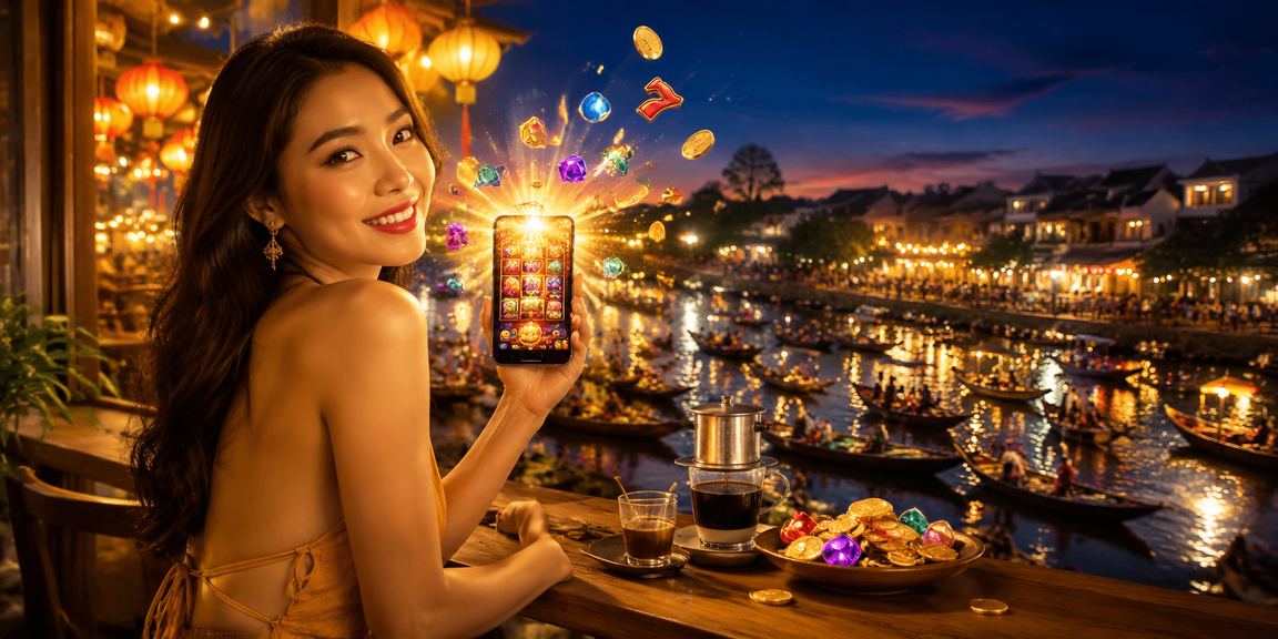 Người chơi tại Cần Thơ thực hiện nạp tiền và chơi slot game với cà phê Việt